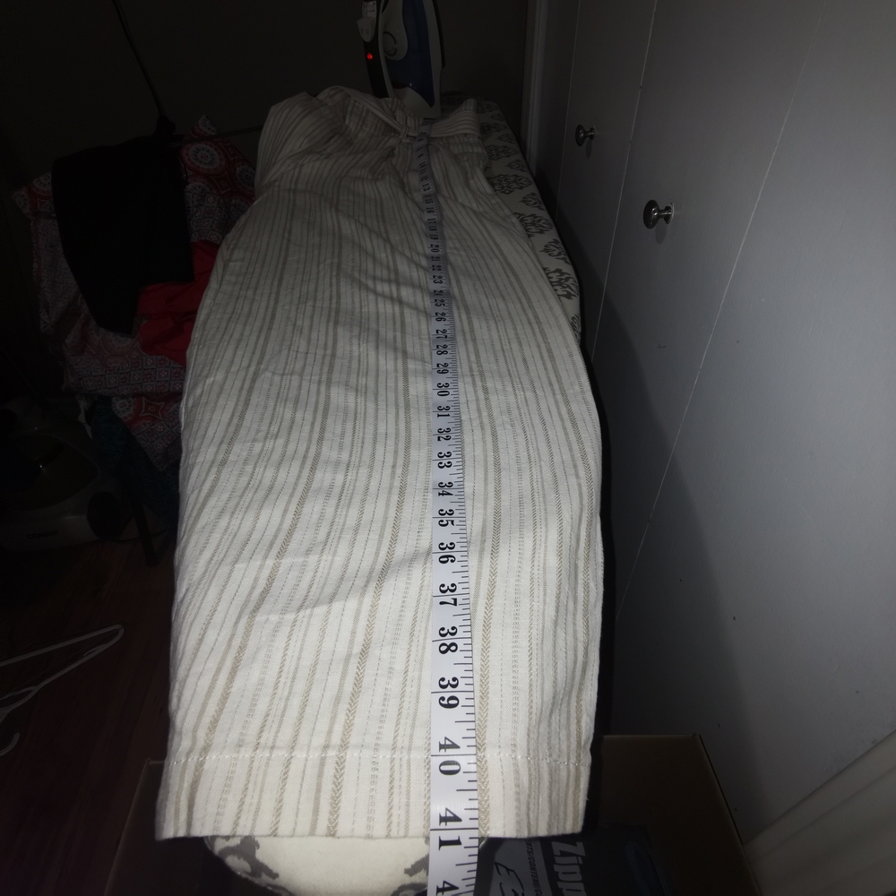 Paperbag Waist Striped Linen-Blend Womens pants. WIDE LEG - Picture 9 of 10